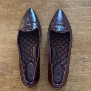 Birdies ‘The Sparrow’ Dark Brown CrocPrint Leather Flats/Loafers